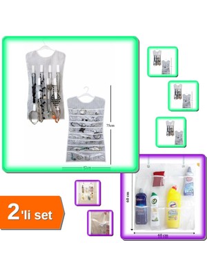 Hereveoyuncak Siyah Çizgili Elbise Şeklinde Takı Organizeri + 8 Cepli Bebek Beşik Düzenleyici - 2li Set F6K7V1