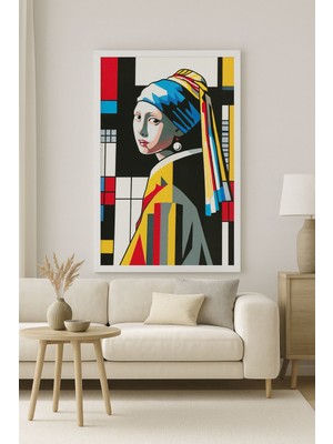 Modern Pop-Art Stil Inci Küpeli Kız Temalı Çerçeveli Duvar Tablosu