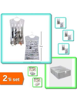 Hereveoyuncak Siyah Çizgili Elbise Şeklinde Takı Organizer + 8 Gözlü Akordiyon Çekmece Düzenleyici - 2li Set R4Y5X