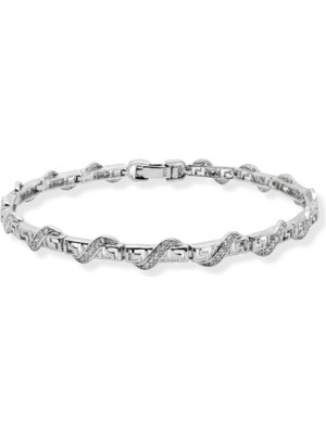 Oya Silver Grek Desenli Zirkon Taşlı Carme Gümüş Kadın Bileklik 18 cm [OYB067]