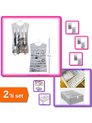 Hereveoyuncak Siyah Çizgili Elbise Şeklinde Çift Taraflı + 8 Gözlü Akordiyon Çekmece Düzenleyici - 2li Set F6M2E8