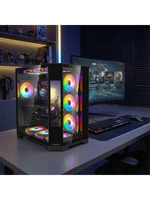 Rampage Nova 9.16'' LCD Ekranlı Hub+Kumanda Siyah 7X12CM Argb Pwm Fan Gaming Oyuncu Kasası