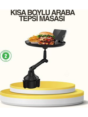 Verto Araç Bardaklık Tepsisi 360° Dönebilen Kol Ayarlı Geniş Yemek Alanlı