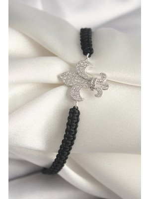 Pirinç Gümüş Renk Zirkon Taşlı Zambak Figür Asanrsörlü Makrome Model Kadın Bileklik