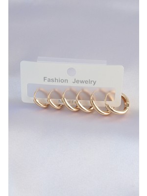 Pirinç Gold Renk Oval Küpe Seti
