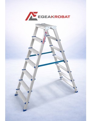 Ege Akrobat 7+7 Çift Çıkışlı Alüminyum Merdiven | Katlanır A Tipi | Kaymaz Ayaklı | Ev Tipi & Profesyonel Kullanım