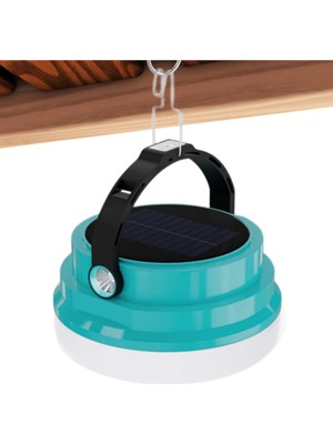 Powerr Led Aydınlatma 200 Watt Güneş Enerjili Şarj Edilebilir Solar Kamp Feneri Su Geçirmez Askılı Gök Mavisi Renk