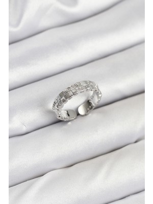 Pirinç Gümüş Renk Zirkon Taşlı Sırım Kadın Yüzük