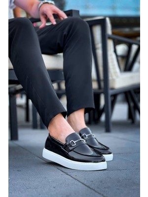 KB-027  Kuback Bağcıksız Siyah Rugan G Günlük Erkek Ayakkabı