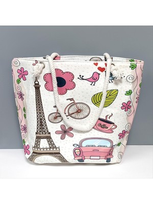 Eyfel Kulesi Desenli Plaj Çantası