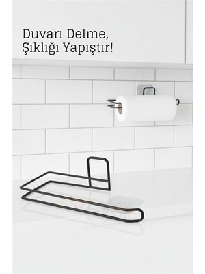 Yapışkanlı Kağıt Havluluk – Siyah Metal, 25 x 7 cm