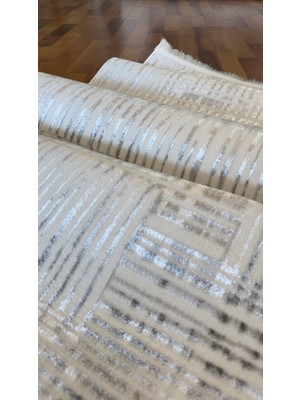 Badelya Home Krem Gri Saten Bambu Ince Sık Dokuma Parlak Yüzey Kaymaz Özel Kesme Salon Koridor Halı Yolluk