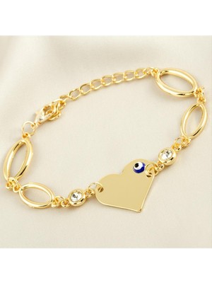 Kalp Isim Yazılabilir Boş Plaka Taşlı Bileklik
