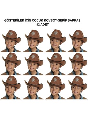 Kovboy Şerif Şapkası Kahve 12 Adet - Kostüm, Parti ve Gösteri Şapkası (Hk-Work-Place)