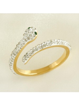 Yılan Zirkon Taşlı Lüks Çelik Yüzük