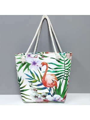 Flamingo Desenli Plaj Çantası