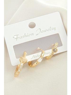 3 Adet Kalp Zirkon Taşlı Küpe