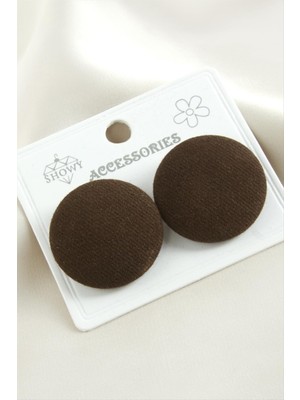 Düğme Süet Kumaş Küpe