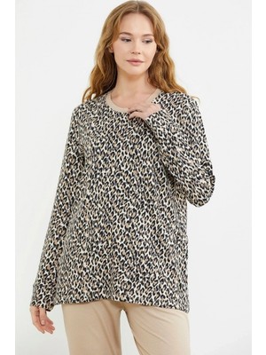 GiyimCity Sementa 76413 Rahat Kalıp Leopar Kombinli Pijama Takım