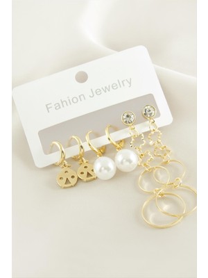 6 Adet Uğur Böceği Inci Taşlı Halka Küpe