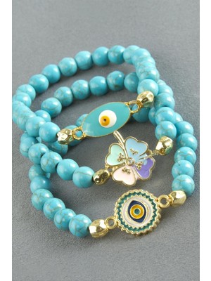Karşık Figürlü Turkuaz Doğaltaş Bileklik