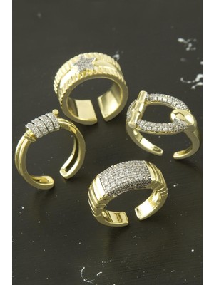 Karışık Lüks Zirkon Taşlı Çelik Yüzük 1 Adet