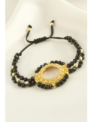 Çeyrek Altın Koyulabilir Kristal Taşlı Bileklik