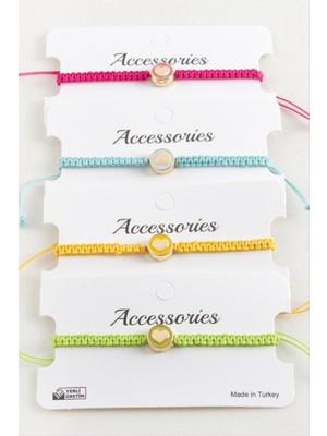 Kalp Mineli Makrome Örgülü Bileklik