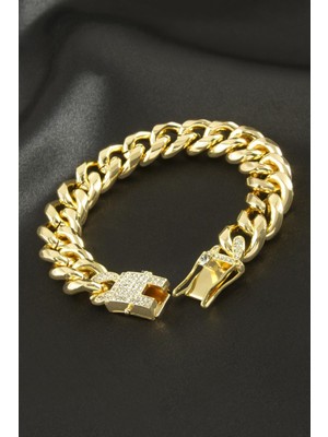 Chain Zirkon Taşlı Kalın Zincir Lüks Çelik Bileklik