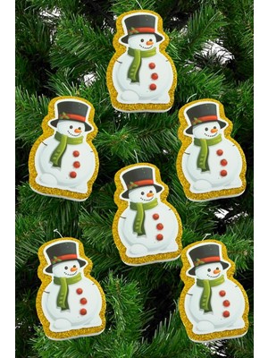 6 Adet Kardan Adam Simli Yılbaşı Ağaç Süsü 10 cm