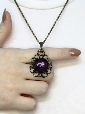 Esha Doğal Taş Ametist Doğal Taşlı Otantik Yaprak Model Kadın Kolye EUK32AMT