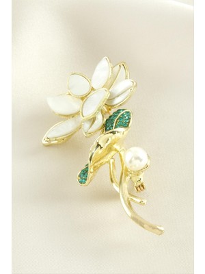 Çiçek Mineli Taşlı Broş