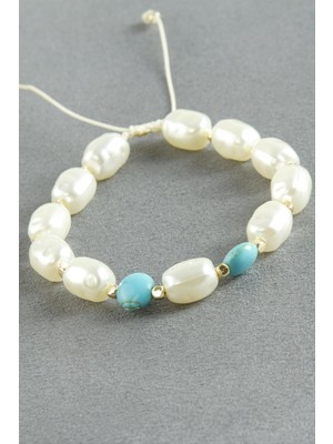 Turkuaz Taşlı Inci Bileklik