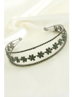 Çiçek Lüks Taşlı Gelin Tacı