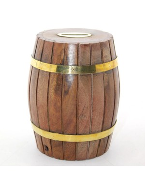 Pirinç Ahşap Fıçı Kumbara 12.5 cm