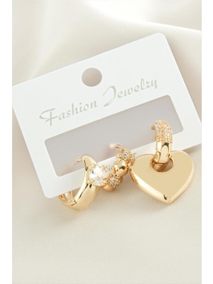 3 Adet Kalp  Zirkon Taşlı Küpe