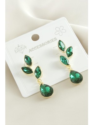 Çiçek Damla Taşlı Metal Küpe