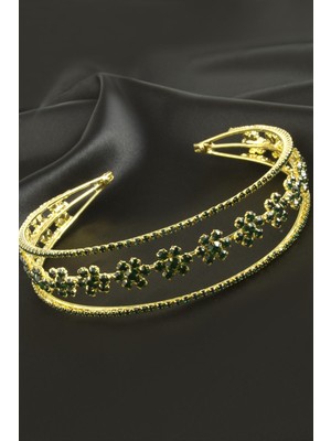 Çiçek Lüks Taşlı Gelin Tacı