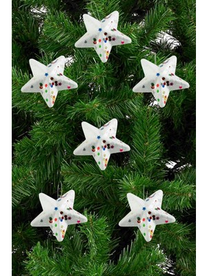 6 Adet Yıldız Yılbaşı Ağaç Süsü 6 cm