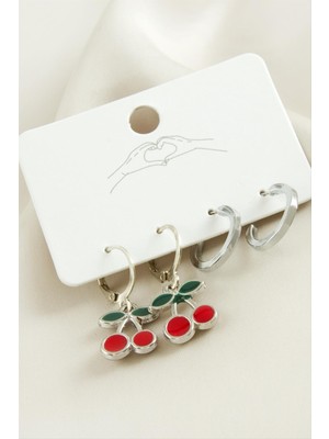 4 Adet Kiraz Mineli Halka Küpe