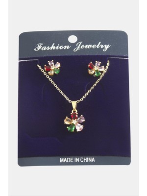 Papatya Zirkon Taşlı Set Kolye