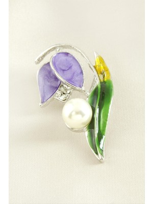 Lale Yaprak Mineli Taşlı Broş