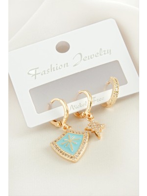 3 Adet Yıldız Zirkon Taşlı Küpe