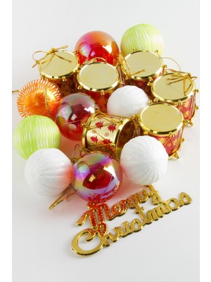 15 Adet Davul Cici Top Küçük Yılbaşı Ağaç Süsü