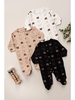 Erkek Bebek Renkli Desenli 3lü Tulum Takımı Yenidoğan 3-6-9 Ay Hastane Çıkışı