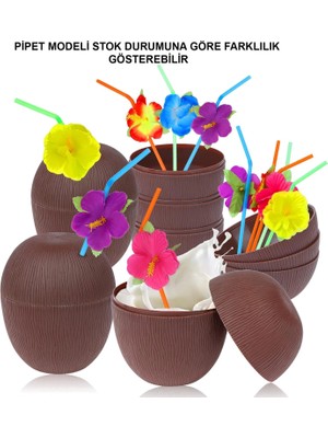 Hindistan Cevizi Hawaii Luau Aloha Pipetli Içecek Kabı Bardak 10X13 cm 1 Adet (Hk-Work-Place)
