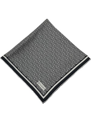 Vakko Twill Ipek Eşarp - Yeni Monogram - Siyah Ekru