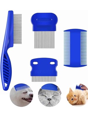 Verto 4'lü Bit Pire Tarağı Set Kedi Köpek Evcil Hayvan Tüy Toplayıcı Mavi