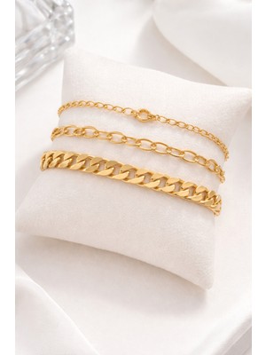 Ares 01 Store Kararmaz 3’lü Gold Zincir Bileklik Seti