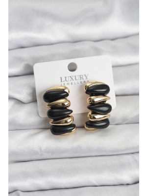 Clariss Siyah Renk Pirinç Vintage Kadın Küpe